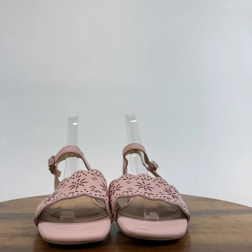 New NWOB Big‎ Kids Nordstrom Leah Faux Leather Pink Heeled Sandals Size 5 Y